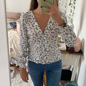 1. state long sleeve ruffle floral blouse